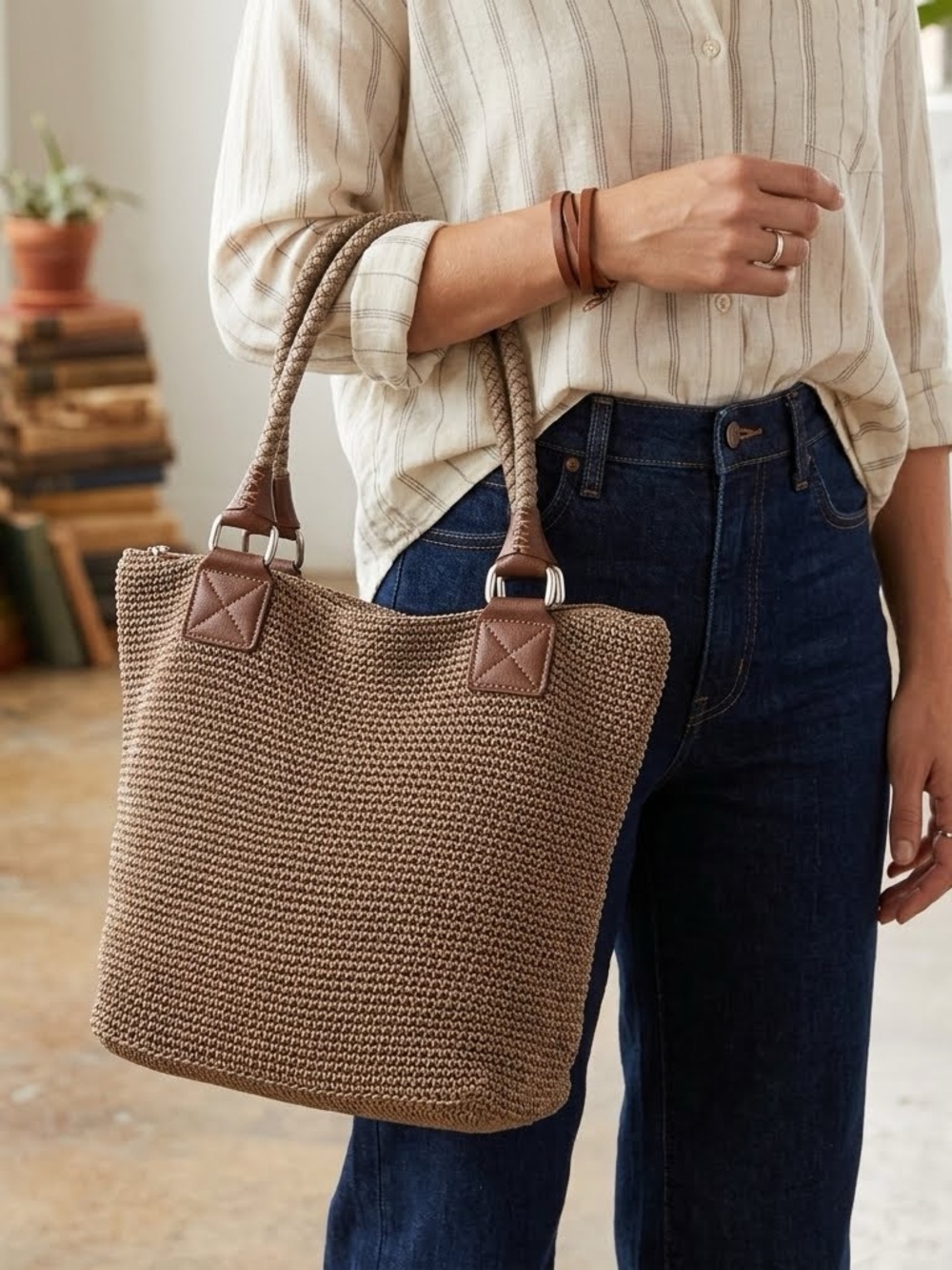 The Sak Brown Woven Hobo Boho Bag